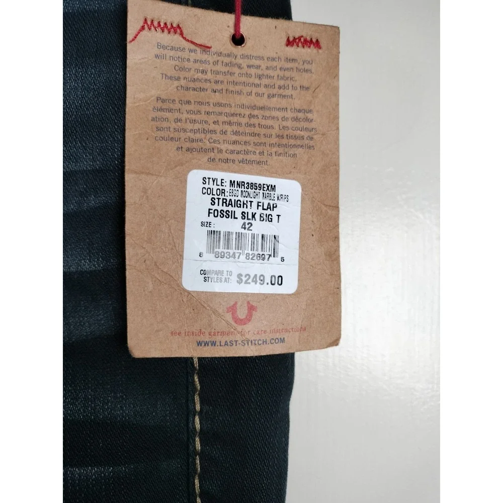 NWT True Religion Straight Flap Big T Jeans Men 42x32 (33) Moonlight Marble